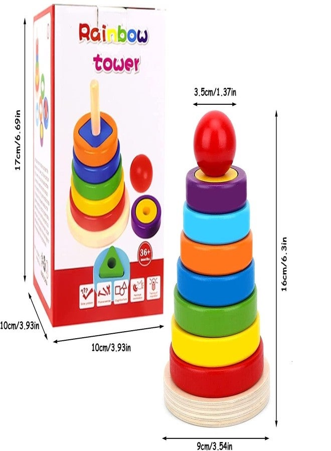 سمونيو برج قوس قزح الخشبي من سمونيو مونتيسوري، لعبة تعليمية للأطفال من عمر 3 إلى 5 سنوات، تُعلّمهم تمييز الأشكال الهندسية، وفرزها، وتكديسها، وتركيبها. لعبة تعليمية مونتيسوري للأطفال الصغار من عمر 3 إلى 5 سنوات. - Image 2